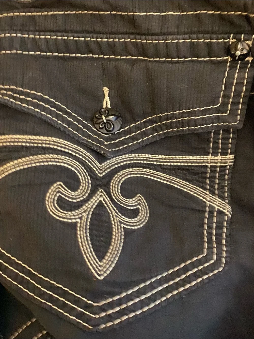 Rock Revival Black Jeans with White Stitching size 38/23 Jorts Baggy Cargo
